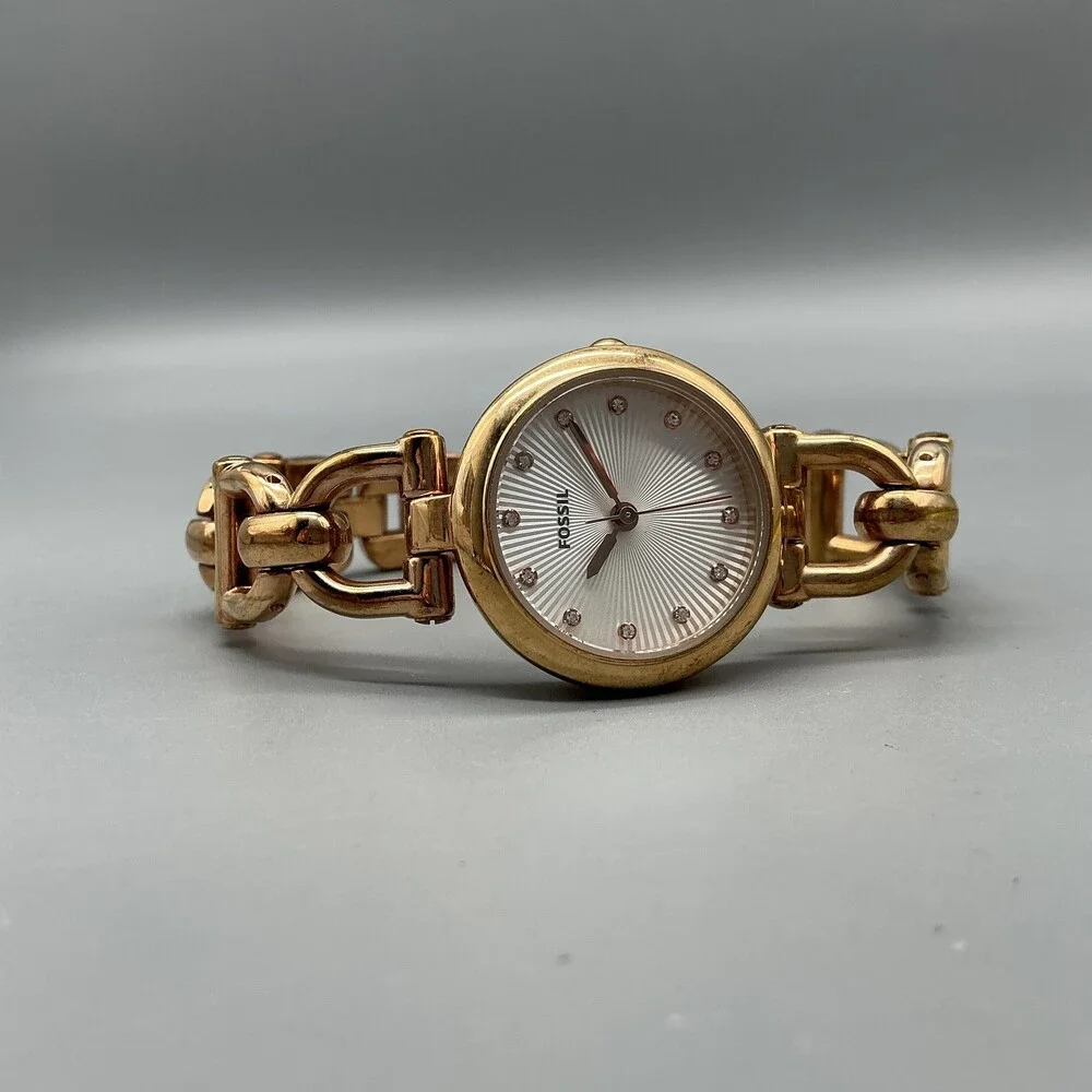 Fossil Womens Watch 28mm Silver Dial Gold Tone Bracelet 50M New Battery 7.5